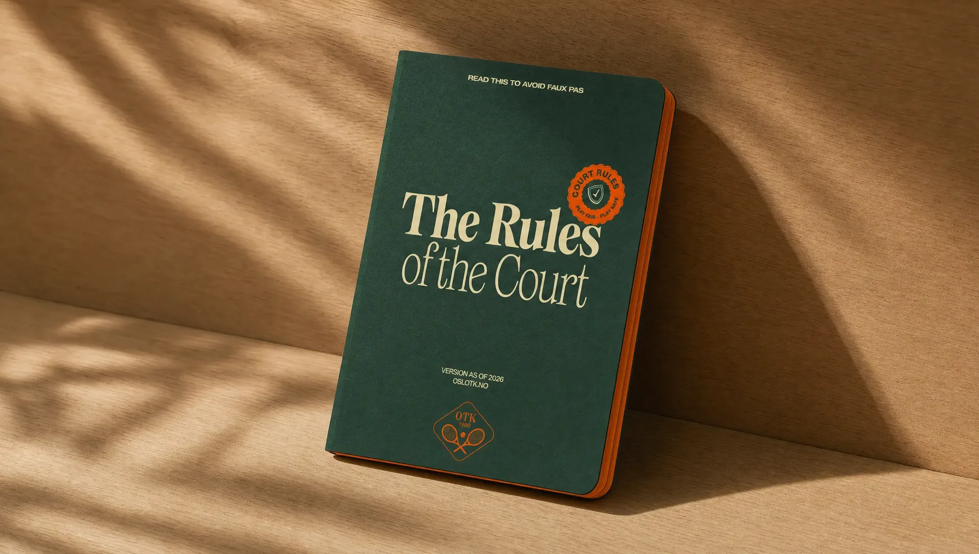 The Rules of the Court booklet with Oslo Tennisklubb’s green and orange identity